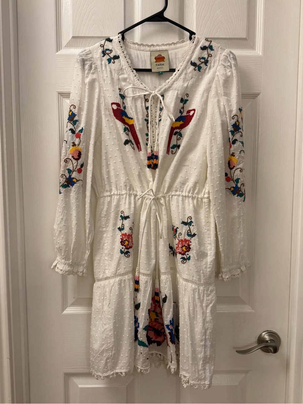 Macaw Cross Stitch Embroidered Mini Dress Women